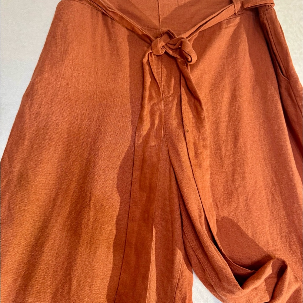Wide Leg Tie-Waist Pants in Rust - Picture 3 of 5